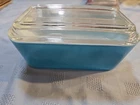 Vintage Pyrex Refrigerator Dish & Ribbed Lid 502-B 502-C Blue 6.5 X 4 USA