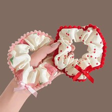 Cute Bow Print Lace Large Intestine Scrunchie For Children Girls Sweet Hair Band
