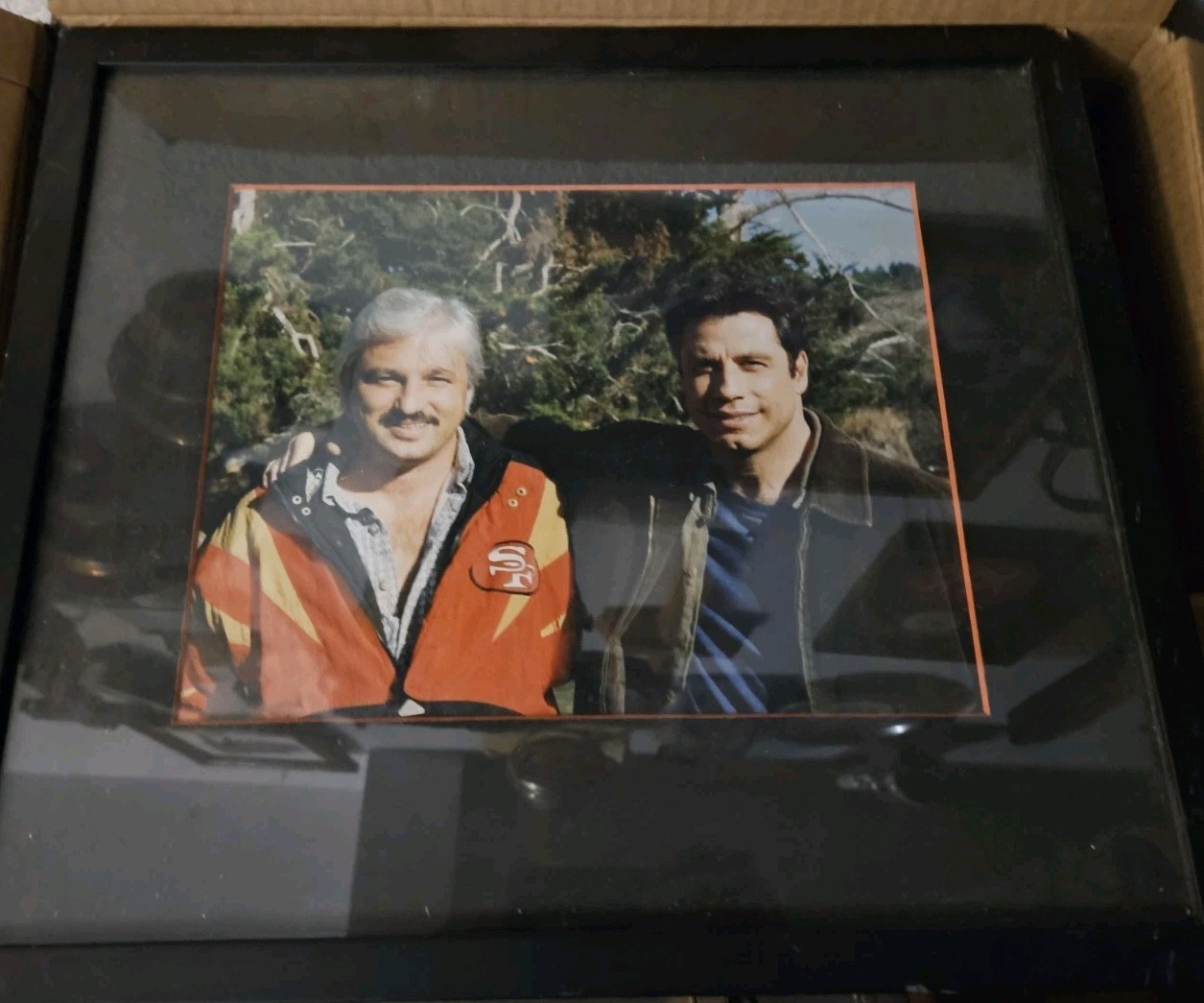 Vintage Framed Photo – Larry McClure & John Travolta – NASCAR Memorabilia –