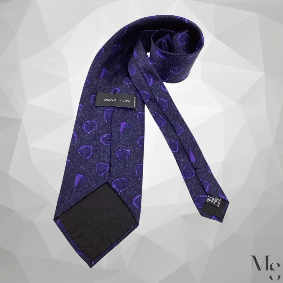 Галстук шелковый EMANUEL UNGARO фиолетовый с цветочным рисунком сделано в Италии 57 дюймов - 3,75 дюйма отличное состояние - Изображение 2 из 4