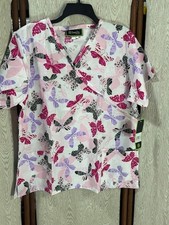NEW Women's Bonita Scrubs Pink Purple Multi Butterfly Scrub Top XL NWT MUST SEE 