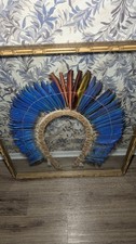 Amazonian Brazilian Bamboo Framed Krokrokti Kayapo Macaw Feather Headdress