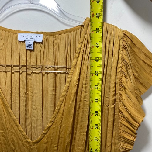 Vestido midi Anthropologie Current Air Sereia amarillo mostaza plisados para mujer en capas S - Imagen 4 de 7