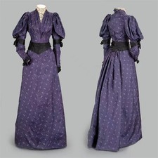 19th Historical Purple Wedding Dresses Gilded Age Victorian Bustle Ball Gown