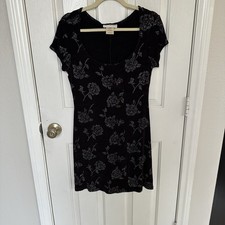 VTG Jay Jacob’s Tattoo Rose Motif Mini Dress 90s Y2K Size M Grunge Goth Punk EUC
