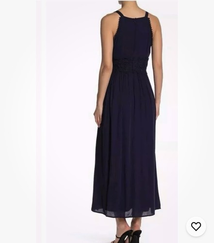 Nina Leonard Size L Sleeveless Lace Trim Maxi Dress Navy NWT - Picture 1 of 10