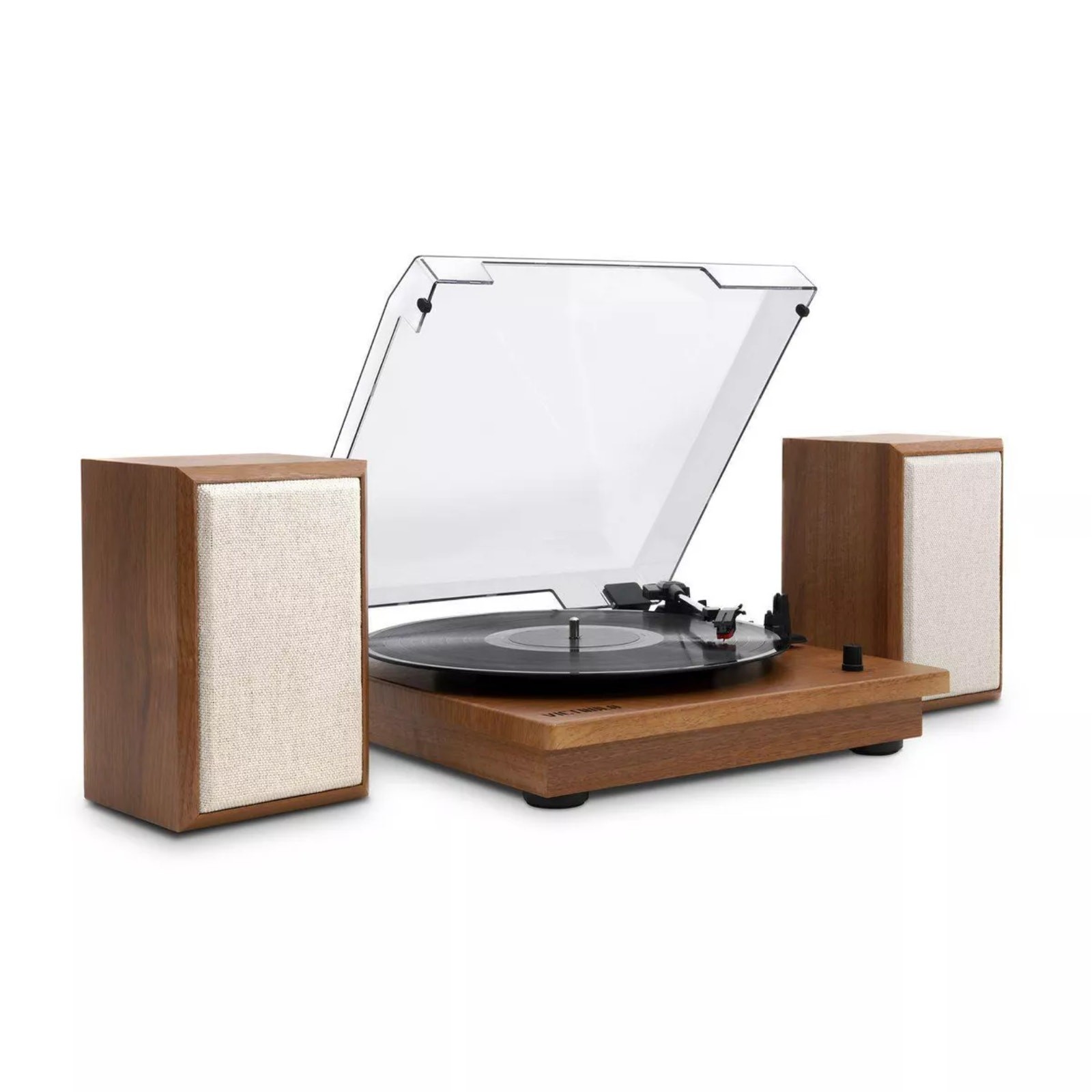 Victrola Kingfield Bluetooth Turntable with Built-in Shelf and Speakers