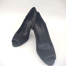 Chanel Open Toe Pumps Suede Black Women's Size EU34/US4