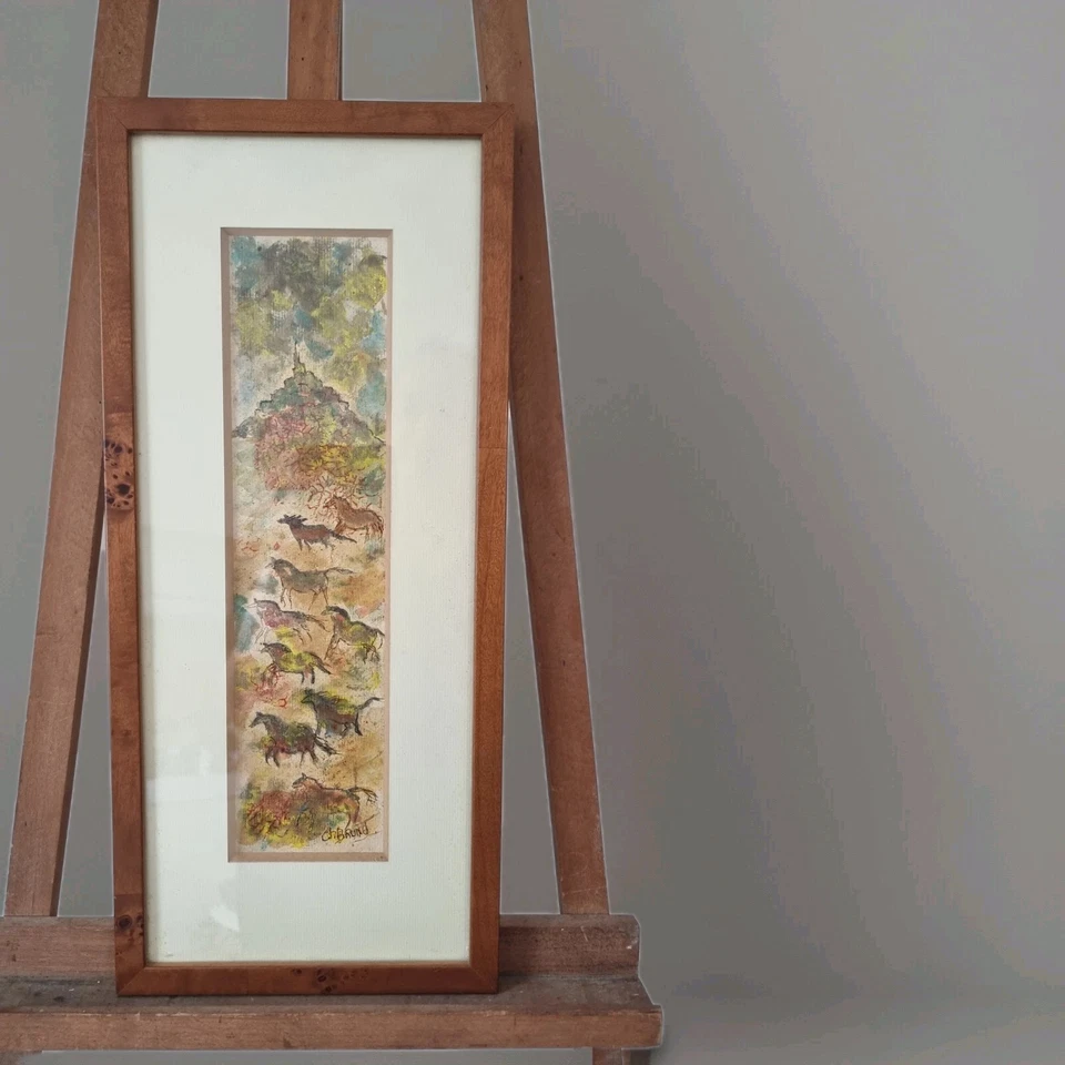 Tableau , aquarelle , Cordes sur ciel , chevaux , signé Brunet daté 81 - Photo 2/4