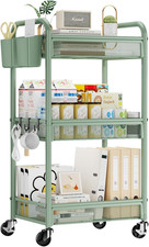 3 Tier Metal Rolling Cart,Utility Storage Cart with Wheels,Metal Mesh Craft Cart