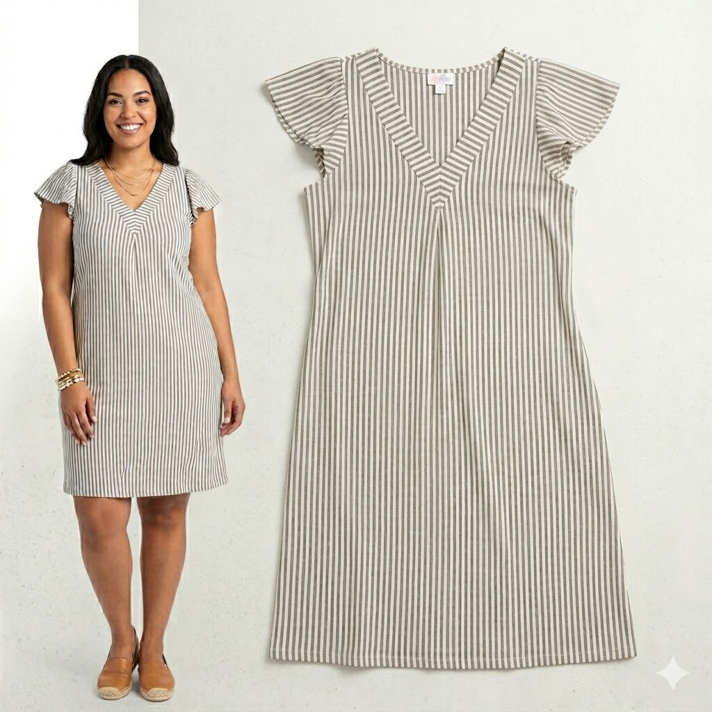 LULAROE  - Chaylin Ruffle Sleeve V-Neck Dress - NWT - Stripe- Women's Size 2XL