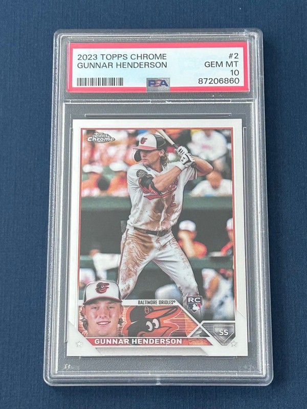 2023 Topps Chrome Gunnar Henderson #2 RC Rookie Orioles Batting PSA 10
