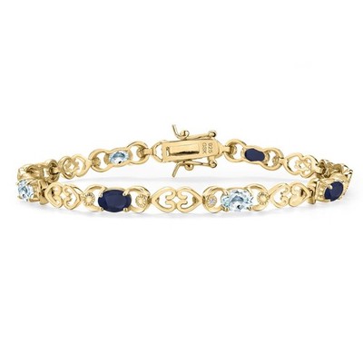 18K Yellow Gold Plated Silver Sapphire and Aquamarine and Lab Grown Diamond