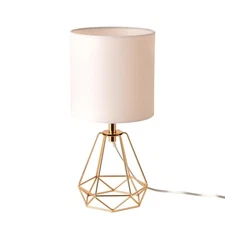 Modern Industrial Gold Metal Table Lamp with White Fabric Shade – Sleek Be