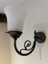 Quality Art Nouveau Solid Brass Wall Lamp Light Fixture, glass shade, made in UK