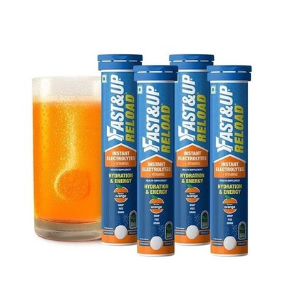 Fast&Up Reload Low Sugar Orange Electrolyte 20 Effervescent Tabs Pack of 4