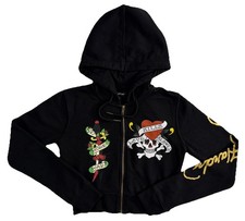 Vtg Ed Hardy Cropped Zip Hoodie Women Size Small Jacket Skull Love Kills Slowly