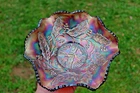 ANTIQUE MILLERSBURG HOLLY CARNIVAL GLASS RUFFLED BOWL - AMETHYST