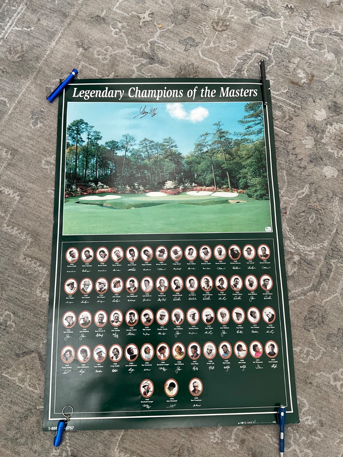MASTERS  1987  LARRY MIZE SIGNED LEGENDARY CHAMPIONS OF THE MASTERS 36x24 POSTER