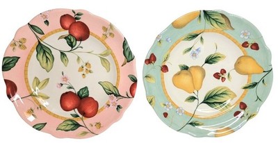 Vintage Ceramic Fruit Pattern Salad Plates Set of 2 Pink Green Shabby Chic 9''