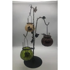 Metal Leaves Candle holders with Tri-color Crack Designed Glasses 18”Tall