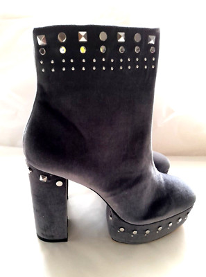 Shellys London Silber Grau Samt Leder Nieten Plateau Stiefel 40 UK 7 Neu mit Karton