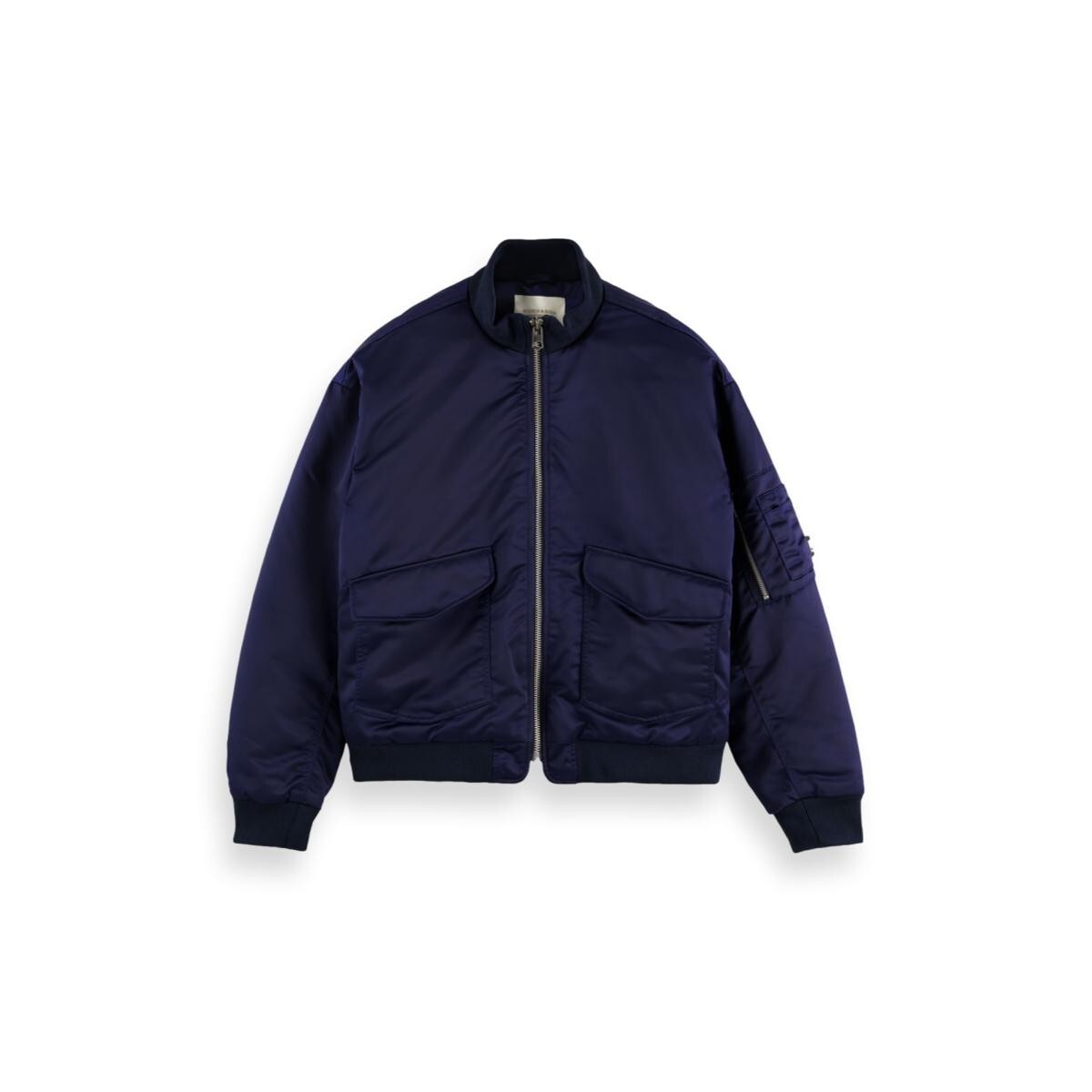 Scotch & Soda Mens Blue Padded Satin Bomber Jacket Size M