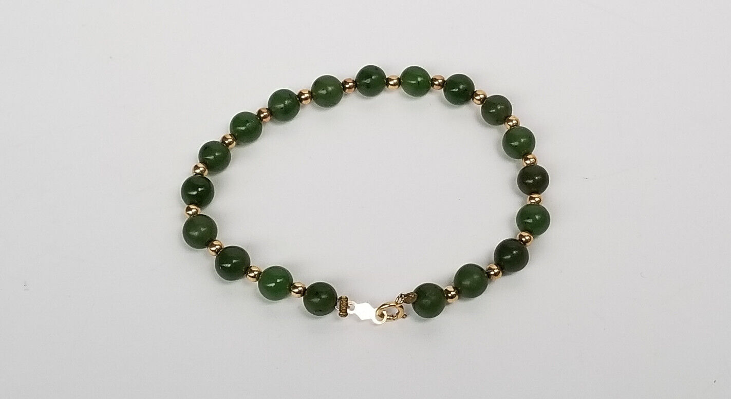 14k Yellow Gold Jade Bead Bracelet 63/4" Length eBay