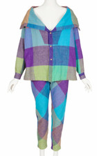 Kansai Yamamoto 1980s Vintage Plaid Cotton Box-Cut Top  Pants Set Sz XS