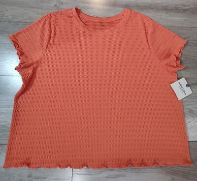 Arizona Jeans CO. Textured Top Womens SZ XXXL Orange Tulip Short Sleeve NWT