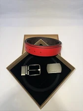 NWOT Mahogany/Bright Cardinal Leather Coach Belt 2 Buckles OGP 42” Cut To Size