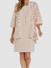 R M Richards Women's Pink Embroidered Sequin Jacket  Dress Set Size 8