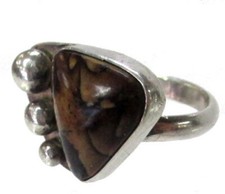 Graceful Sliver Brown Stone Ring .925 Sterling Silver Size 6