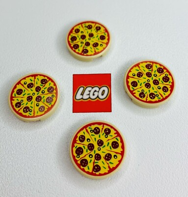 4 x Lego 14769 6174830 RUNDE FLACHE FLIESE 2x2 bedruckt Pizza hellbraun - 11F