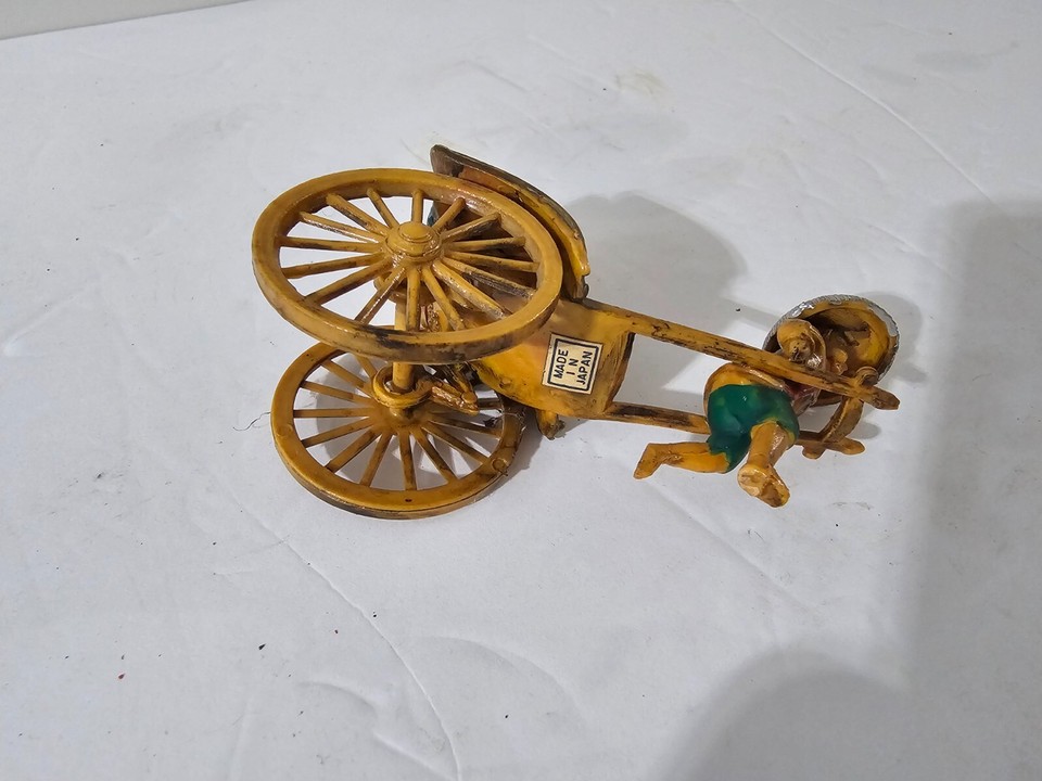 Lot of 3 Vintage Geisha on Rickshaw Carts Hand Painted Oriental Japan