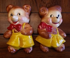 Vtg Pair of 2 Bears Wall Hangings Plaster/Chalkware Plaques Baby's Room Nursery