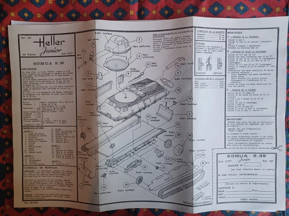  HELLER - char SOMUA S 35 - Vintage plastic kit  1:72 - Immagine 4 di 4
