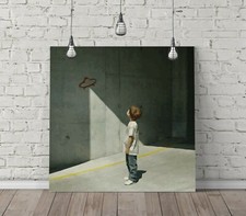 Listing image for BANKSY UFO BOY SQUARE CANVAS WALL ART FLOAT EFFECT /FRAME/ POSTER PRINT-YELLOW