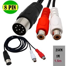 MIDI DIN 8 PIN Male Plug to 2x RCA Phono Female Audio Adapter Connector Cable
