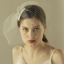 Birdcage Veil Headpiece with Pin and Hairclip, Comes in Black or White