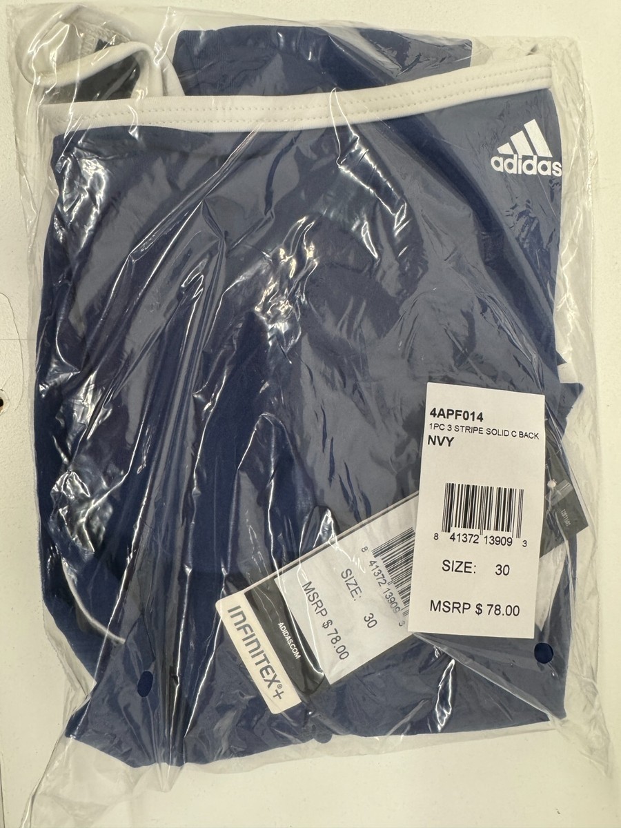 ADIDAS WOMENS 1PIECE 3 STRIP SOLID C BACK SWIMSUIT NAVY MSRP