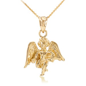 Solid 14k Gold Guardian Angel Charm Pendant Necklace