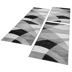 Détails Sur Tour De Lit Tapis De Couloir Tapis Géométrique Chiné Gris Blanc Noir 3 Pièces