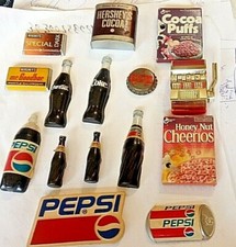15 VINTAGE ORIGINAL REFRIGERATOR MAGNETS W/PEPSI COKE HERSHEY COCO PUFFS NICE