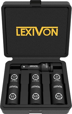LEXIVON 1/2-Inch Impact Socket Set 6 Total Lug Nut.Innovative Flip Socket LX-111