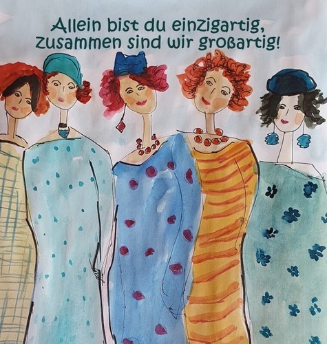 Kunstdruck „Zusammen sind wir großartig“ – 20 x 20 cm | Frauenmotiv mit Spruch - Bild 1 von 5