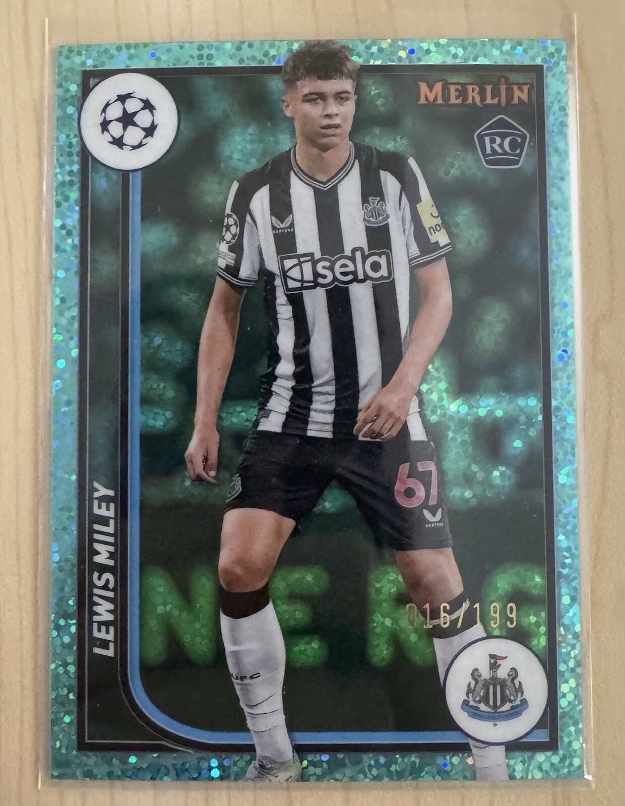 2024 Topps Merlin UEFA LEWIS MILEY Rookie Aqua Sparkle RC Newcastle /199