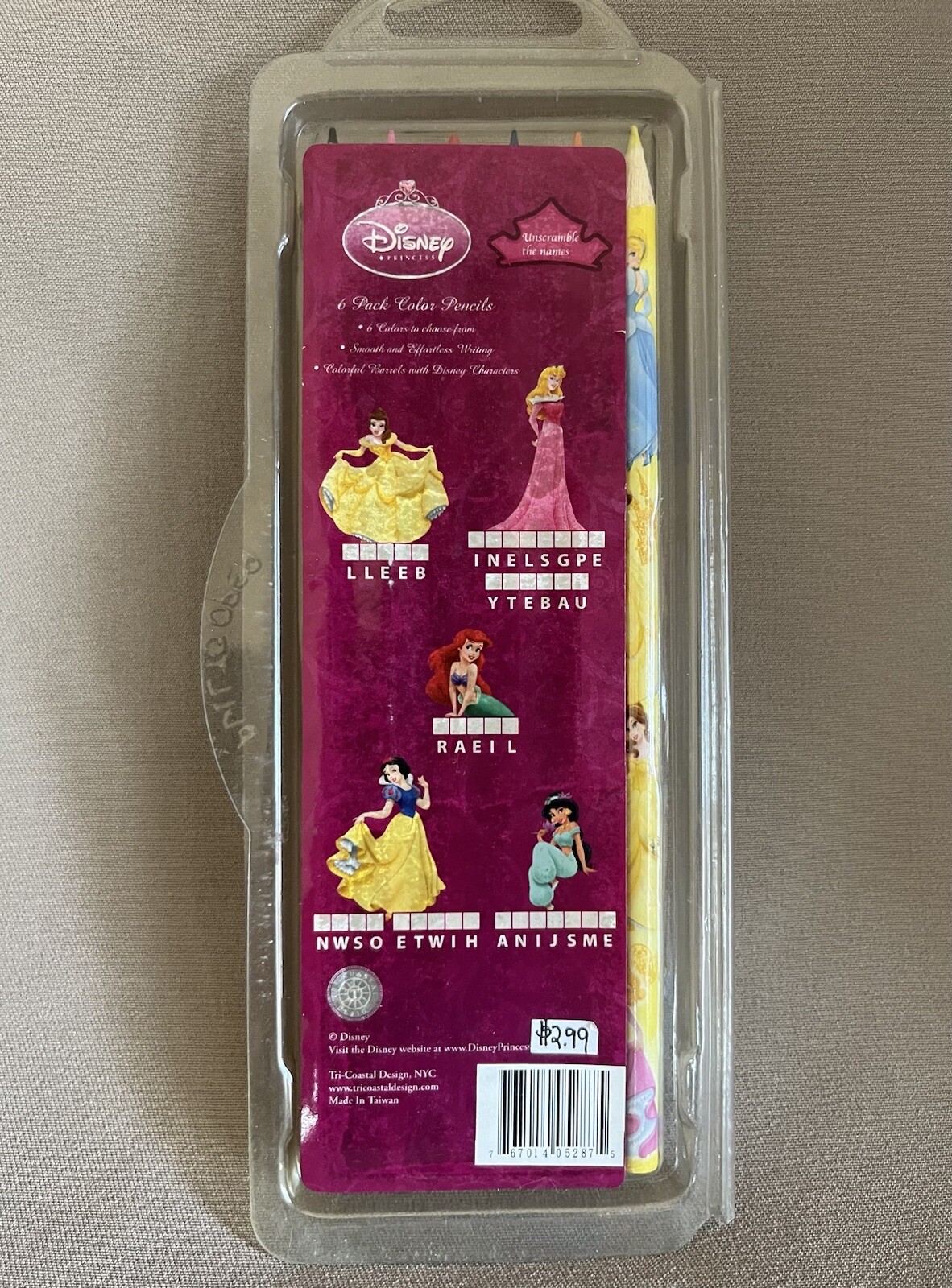 Pk Of SIX Disney Princess Multi-Colored Wood Pencils~For Ages 3+, New In Package