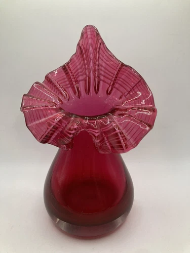 Vintage Art Glass Cranberry Jack In The Pulpit Vase Pink Purple