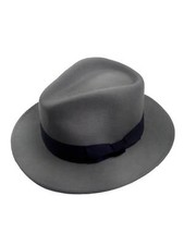 1940s Forties Style Light Grey Pure Wool Felt Mens Fedora Hat Large Brim Trilby